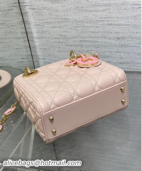 Discount Dior Mini Lady Dior Bag in Cannage Lambskin with Resin Link 1088 Blush Pink 2024