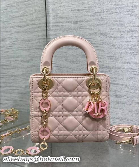 Discount Dior Mini Lady Dior Bag in Cannage Lambskin with Resin Link 1088 Blush Pink 2024