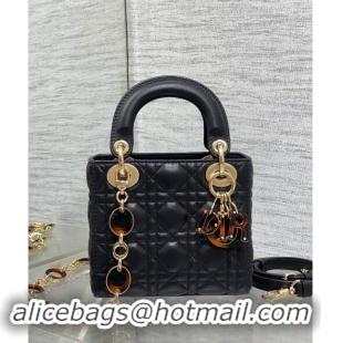 Well Crafted Dior Mini Lady Dior Bag in Black Cannage Lambskin with Brown Tortoiseshell-effect 1088 Link 2024