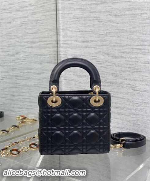 Well Crafted Dior Mini Lady Dior Bag in Black Cannage Lambskin with Brown Tortoiseshell-effect 1088 Link 2024