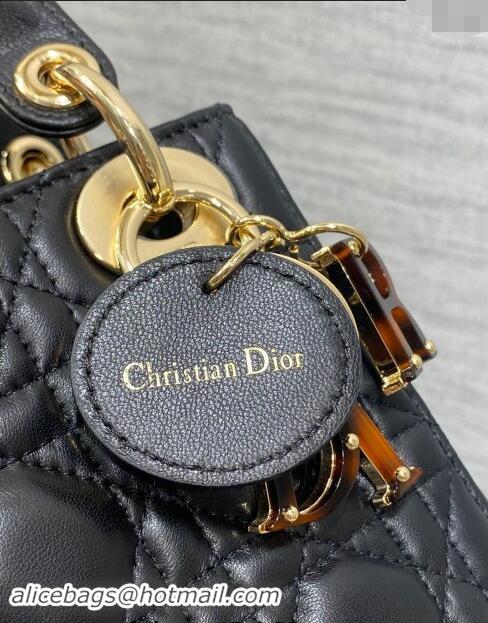 Well Crafted Dior Mini Lady Dior Bag in Black Cannage Lambskin with Brown Tortoiseshell-effect 1088 Link 2024