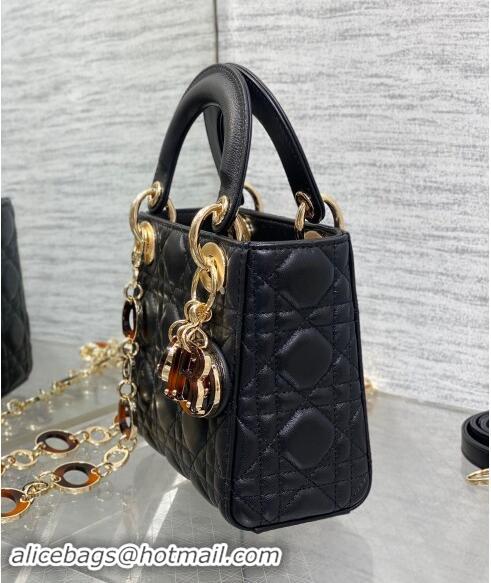 Well Crafted Dior Mini Lady Dior Bag in Black Cannage Lambskin with Brown Tortoiseshell-effect 1088 Link 2024