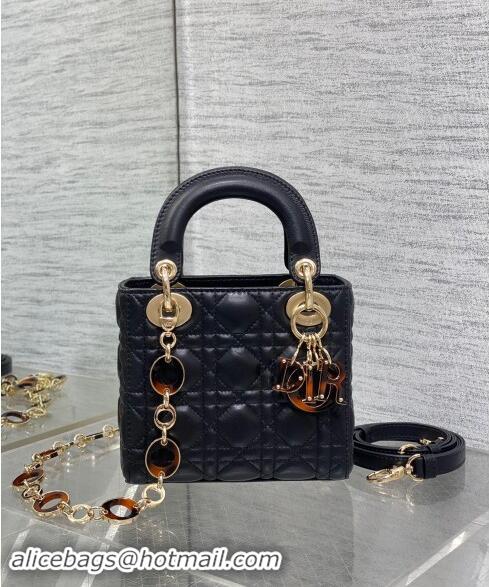 Well Crafted Dior Mini Lady Dior Bag in Black Cannage Lambskin with Brown Tortoiseshell-effect 1088 Link 2024