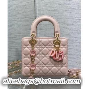 Best Quality Dior Small Lady Dior Bag in Blush Pink Cannage Lambskin with Resin 1089 Link 2024