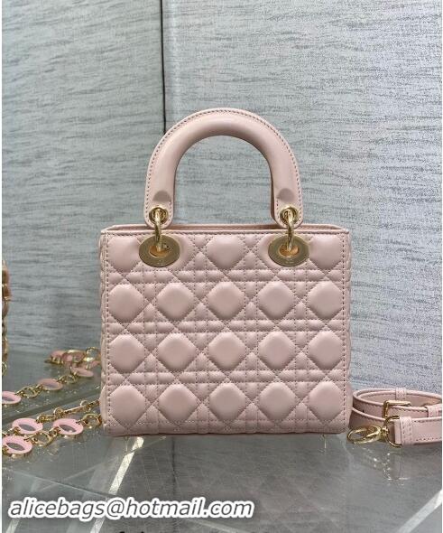 Best Quality Dior Small Lady Dior Bag in Blush Pink Cannage Lambskin with Resin 1089 Link 2024