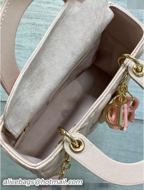 Best Quality Dior Small Lady Dior Bag in Blush Pink Cannage Lambskin with Resin 1089 Link 2024