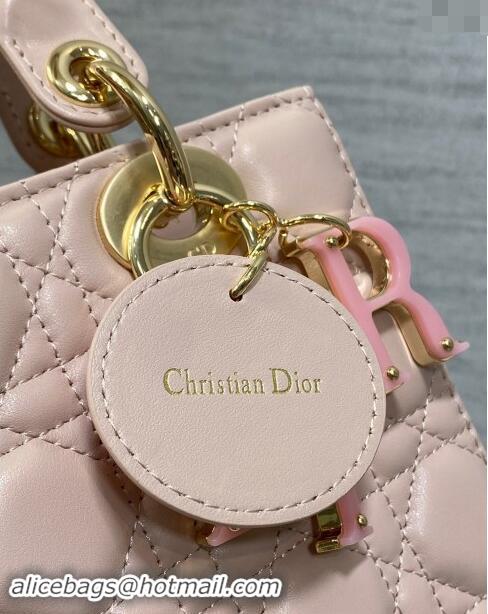 Best Quality Dior Small Lady Dior Bag in Blush Pink Cannage Lambskin with Resin 1089 Link 2024