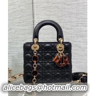 Best Price Dior Small Lady Dior Bag in Cannage Lambskin with Brown Tortoiseshell-effect Link 1089 Black 2024