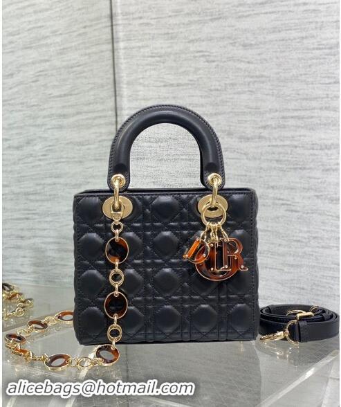 Best Price Dior Small Lady Dior Bag in Cannage Lambskin with Brown Tortoiseshell-effect Link 1089 Black 2024