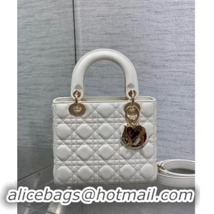 Promotional Dior Dioramour Small Lady Dior Bag in Cannage Lambskin with Heart Charm 1094 White 2024