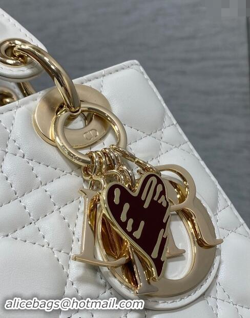 Promotional Dior Dioramour Small Lady Dior Bag in Cannage Lambskin with Heart Charm 1094 White 2024