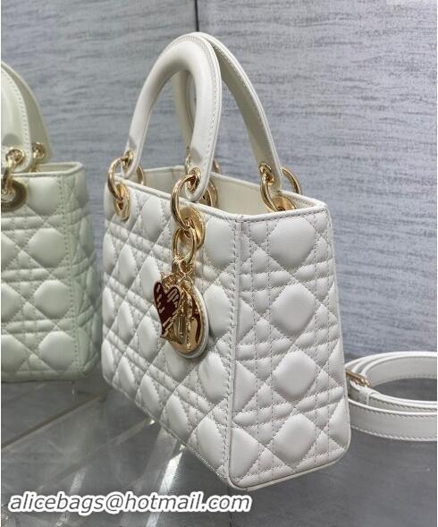 Promotional Dior Dioramour Small Lady Dior Bag in Cannage Lambskin with Heart Charm 1094 White 2024