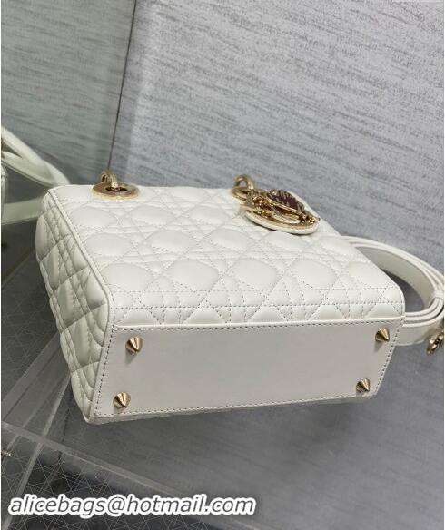 Promotional Dior Dioramour Small Lady Dior Bag in Cannage Lambskin with Heart Charm 1094 White 2024