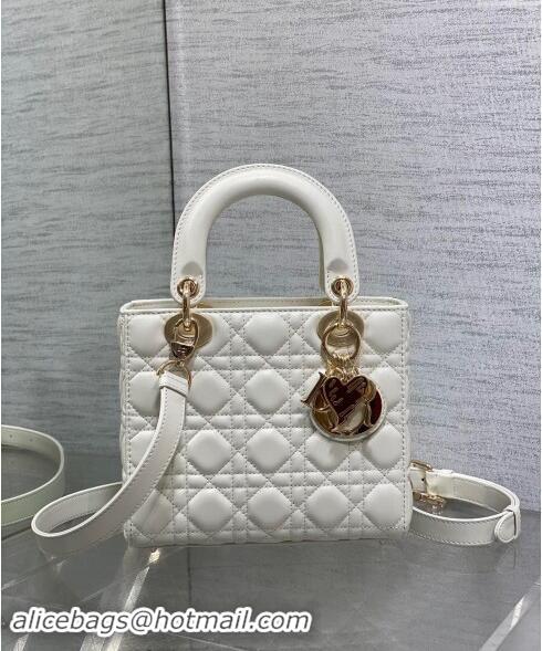 Promotional Dior Dioramour Small Lady Dior Bag in Cannage Lambskin with Heart Charm 1094 White 2024