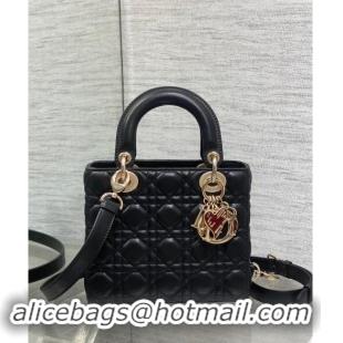 Super Quality Dior Dioramour Small Lady Dior Bag in Cannage Lambskin with Heart Charm 1094 Black 2024