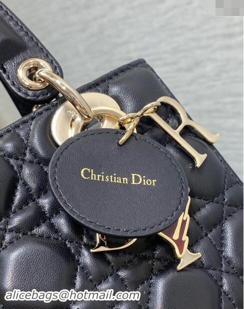 Super Quality Dior Dioramour Small Lady Dior Bag in Cannage Lambskin with Heart Charm 1094 Black 2024