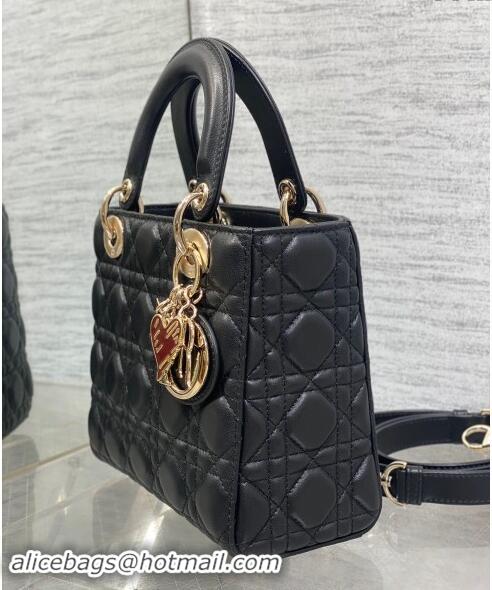 Super Quality Dior Dioramour Small Lady Dior Bag in Cannage Lambskin with Heart Charm 1094 Black 2024