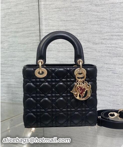 Super Quality Dior Dioramour Small Lady Dior Bag in Cannage Lambskin with Heart Charm 1094 Black 2024