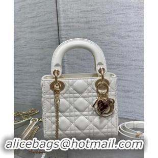 Top Grade Dior Dioramour Mini Lady Dior Bag in Cannage Lambskin with Heart Charm 1095 White 2024