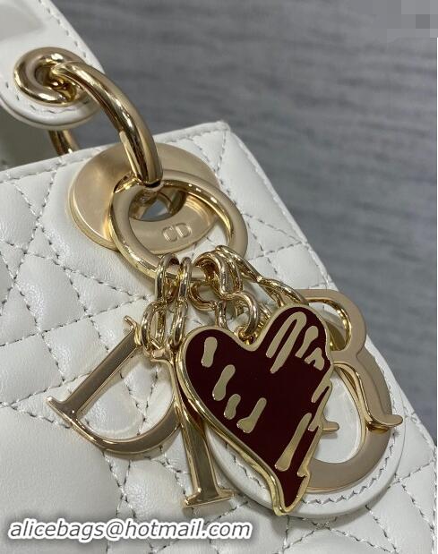 Top Grade Dior Dioramour Mini Lady Dior Bag in Cannage Lambskin with Heart Charm 1095 White 2024