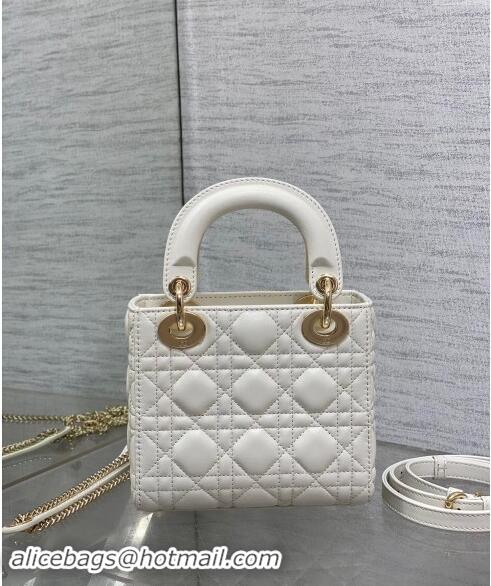 Top Grade Dior Dioramour Mini Lady Dior Bag in Cannage Lambskin with Heart Charm 1095 White 2024