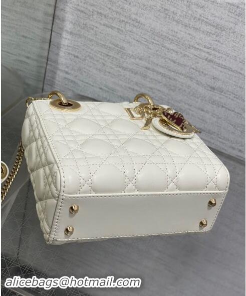 Top Grade Dior Dioramour Mini Lady Dior Bag in Cannage Lambskin with Heart Charm 1095 White 2024