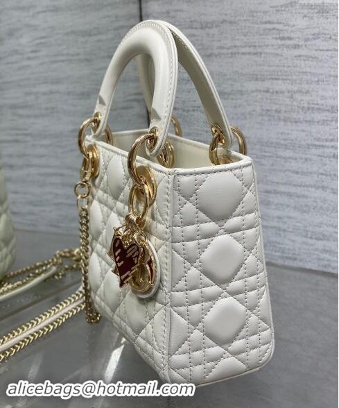 Top Grade Dior Dioramour Mini Lady Dior Bag in Cannage Lambskin with Heart Charm 1095 White 2024