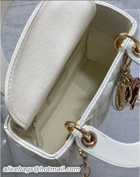 Top Grade Dior Dioramour Mini Lady Dior Bag in Cannage Lambskin with Heart Charm 1095 White 2024