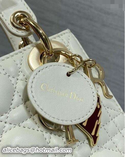 Top Grade Dior Dioramour Mini Lady Dior Bag in Cannage Lambskin with Heart Charm 1095 White 2024