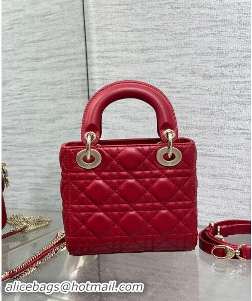 Best Quality Dior Dioramour Mini Lady Dior Bag in Cannage Lambskin with Heart Charm 1095 Red 2024