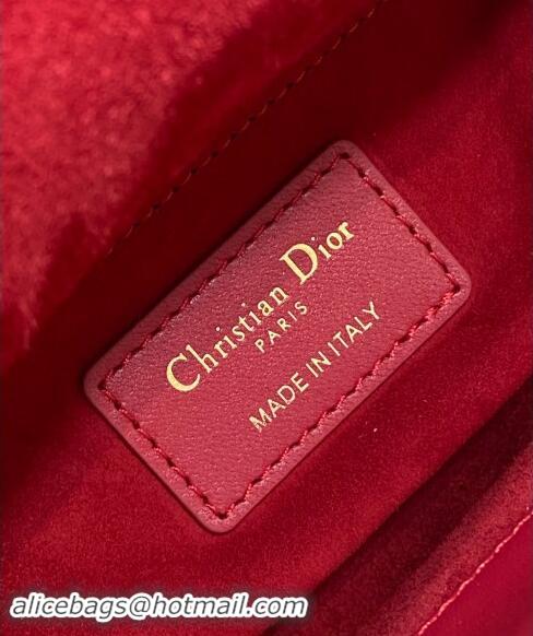 Best Quality Dior Dioramour Mini Lady Dior Bag in Cannage Lambskin with Heart Charm 1095 Red 2024