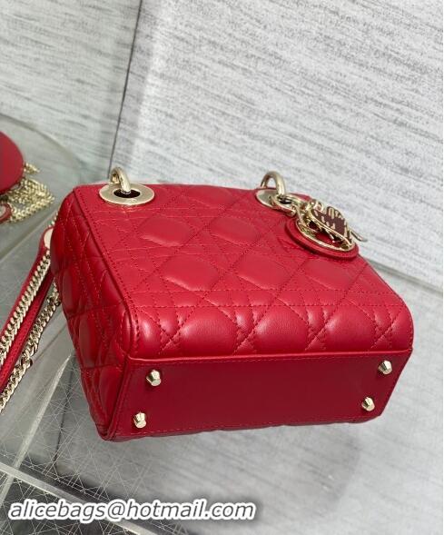 Best Quality Dior Dioramour Mini Lady Dior Bag in Cannage Lambskin with Heart Charm 1095 Red 2024