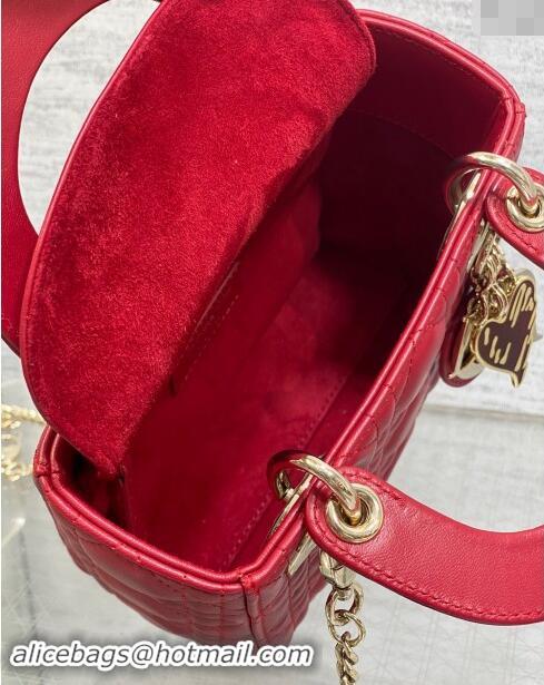 Best Quality Dior Dioramour Mini Lady Dior Bag in Cannage Lambskin with Heart Charm 1095 Red 2024