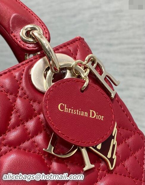 Best Quality Dior Dioramour Mini Lady Dior Bag in Cannage Lambskin with Heart Charm 1095 Red 2024