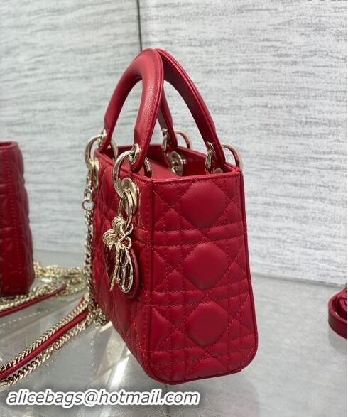 Best Quality Dior Dioramour Mini Lady Dior Bag in Cannage Lambskin with Heart Charm 1095 Red 2024