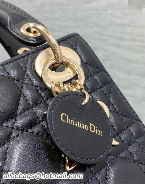 Low Cost Dior Dioramour Mini Lady Dior Bag in Cannage Lambskin with Heart Charm 1095 Black 2024