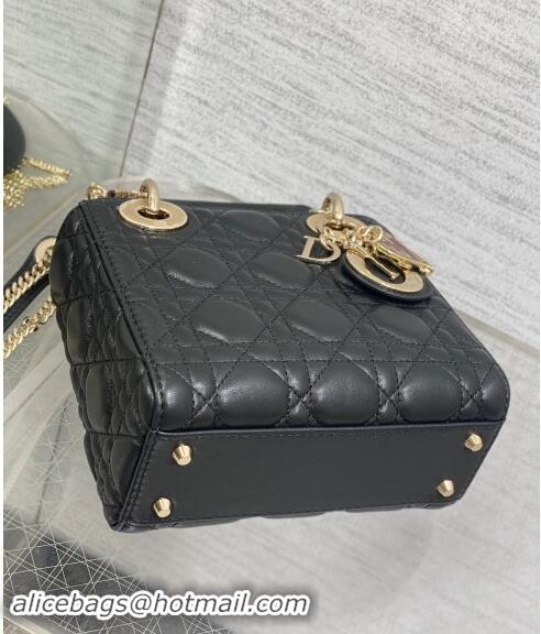 Low Cost Dior Dioramour Mini Lady Dior Bag in Cannage Lambskin with Heart Charm 1095 Black 2024