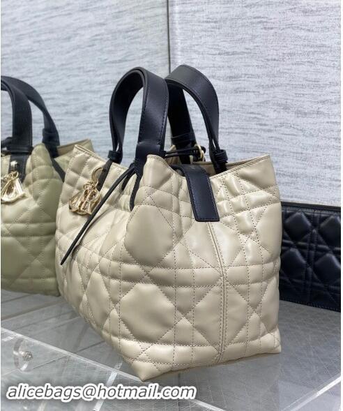 Top Grade Dior Medium Toujours Tote bag in Macrocannage Calfskin CD1099 Beige/Black 2024