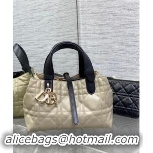 Well Crafted Dior Small Toujours Tote Bag in Macrocannage Calfskin CD1100 Beige/Black 2024