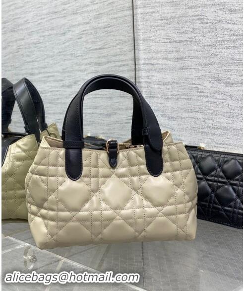 Well Crafted Dior Small Toujours Tote Bag in Macrocannage Calfskin CD1100 Beige/Black 2024