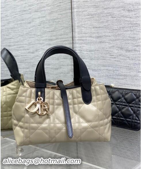 Well Crafted Dior Small Toujours Tote Bag in Macrocannage Calfskin CD1100 Beige/Black 2024