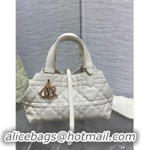 Good Taste Dior Small Toujours Tote Bag in Macrocannage Calfskin CD1100 White 2024