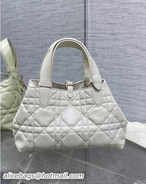 Good Taste Dior Small Toujours Tote Bag in Macrocannage Calfskin CD1100 White 2024