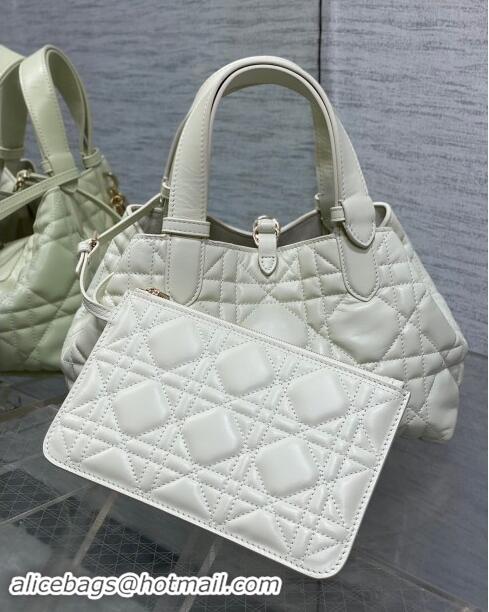 Good Taste Dior Small Toujours Tote Bag in Macrocannage Calfskin CD1100 White 2024