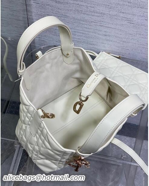 Good Taste Dior Small Toujours Tote Bag in Macrocannage Calfskin CD1100 White 2024