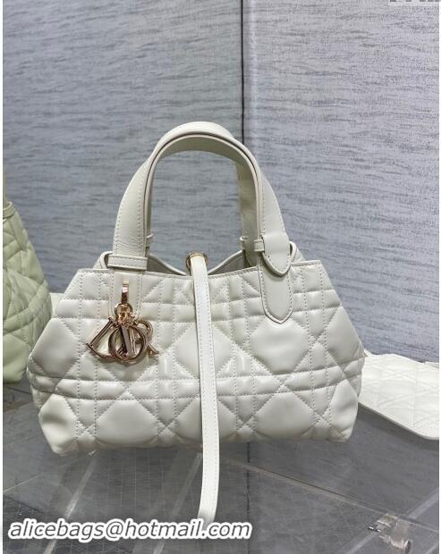 Good Taste Dior Small Toujours Tote Bag in Macrocannage Calfskin CD1100 White 2024