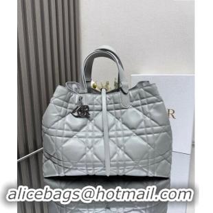 Top Grade Dior Large Toujours Tote Bag in Macrocannage Calfskin CD1101 Cloud Grey 2024