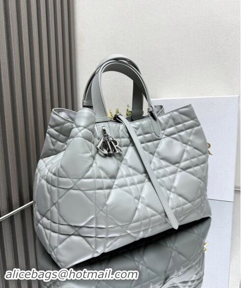 Top Grade Dior Large Toujours Tote Bag in Macrocannage Calfskin CD1101 Cloud Grey 2024