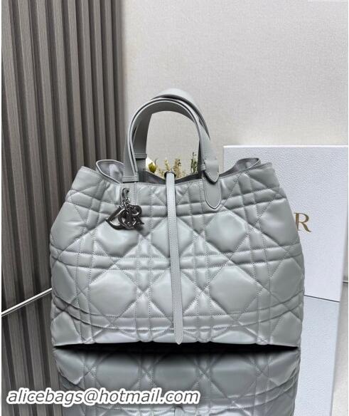 Top Grade Dior Large Toujours Tote Bag in Macrocannage Calfskin CD1101 Cloud Grey 2024