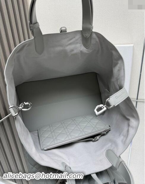 Top Grade Dior Large Toujours Tote Bag in Macrocannage Calfskin CD1101 Cloud Grey 2024